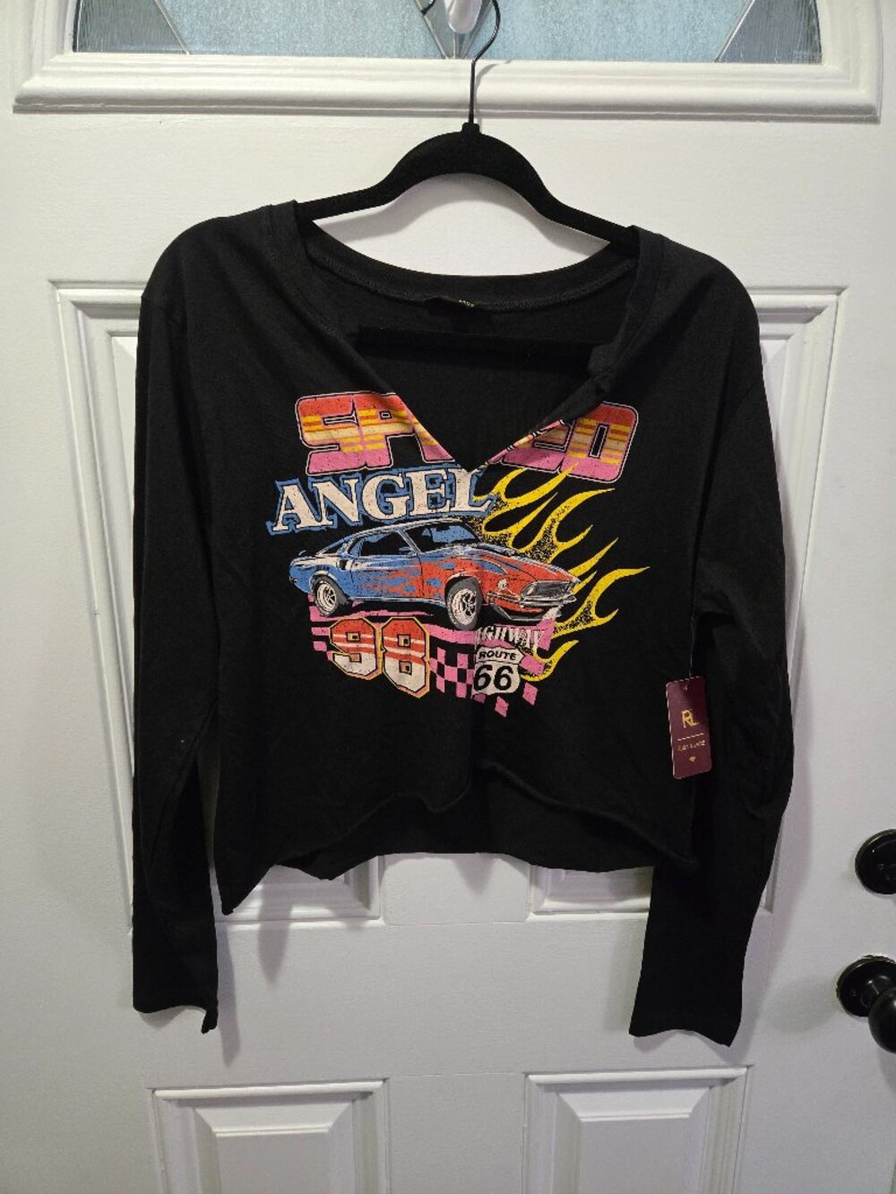 Ruby & Lace XL Speedway Angel Route 66 Graphic Crop Top NWT Y2K Long Sleeve